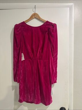 SAYLOR Fuchsia Velvet Long-Sleeve Mini Dress